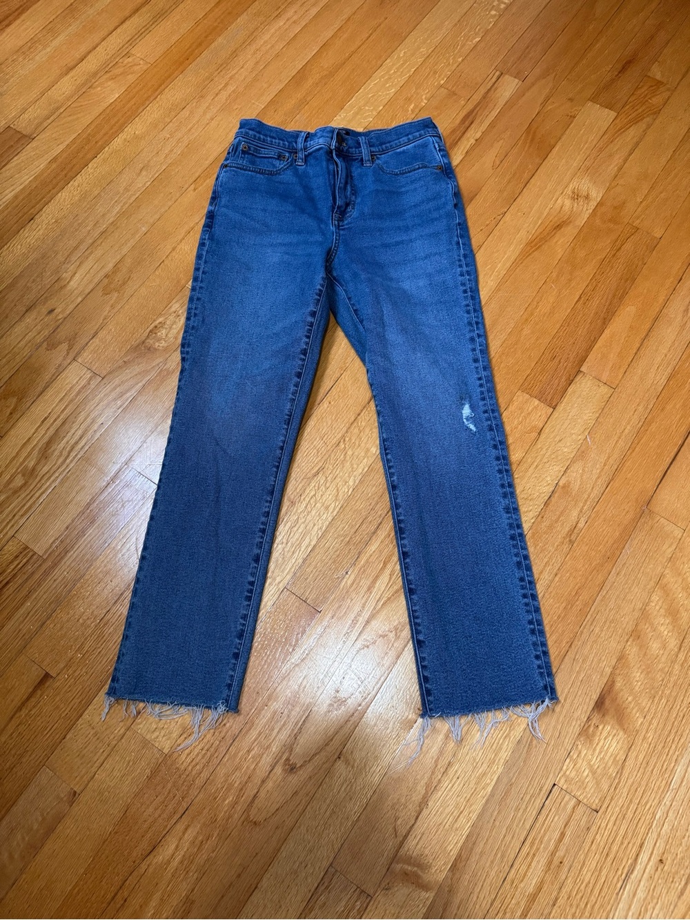 J. Crew Straight-Leg Mid-Blue Jeans with Raw Hem